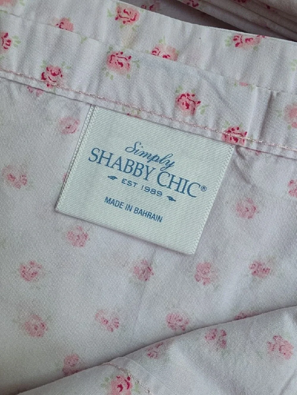 Shabby Chic White Cotton Sheet Set with Pink Rosebud Print